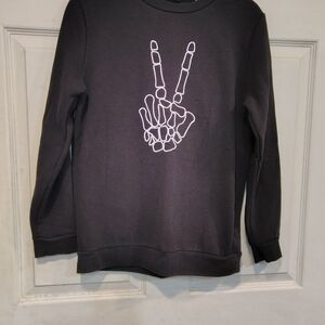 Art Class Boys Size L Black Sweatshirt with Skeleton Peace Sign